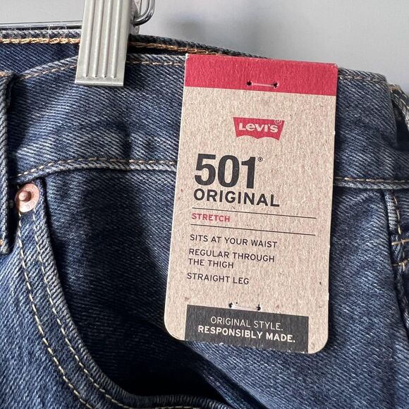 Levis 501 Jeans Men 40x30 Blue Stretch Denim Button Fly Straight Leg Classic NEW - Picture 3 of 14